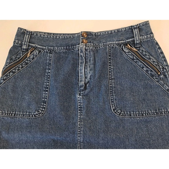 Vtg Casual Corner ANNEX Denim Skirt Womens 8 Blue Zip Pockets 21"L Cotton - Picture 4 of 9